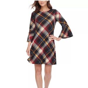 Plaid Bell-Sleeve Dress